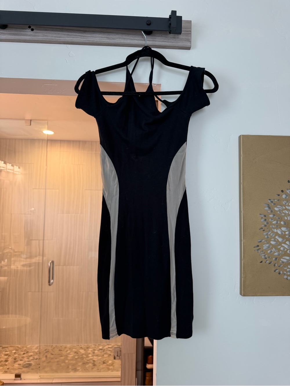 Sexy Solemio Black Dress with Gray Side Panels